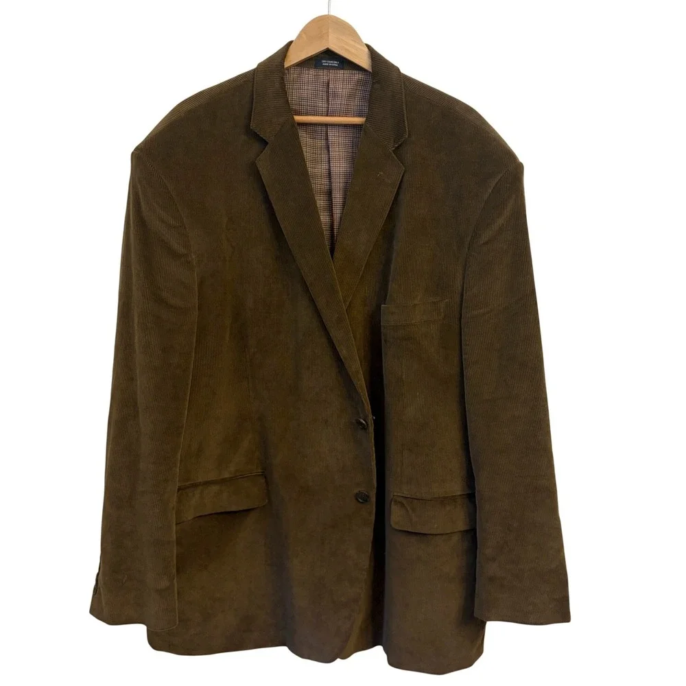 Saddlebred Mens Brown Corduroy Blazer 56R Sports Coat Jacket Cotton Academia